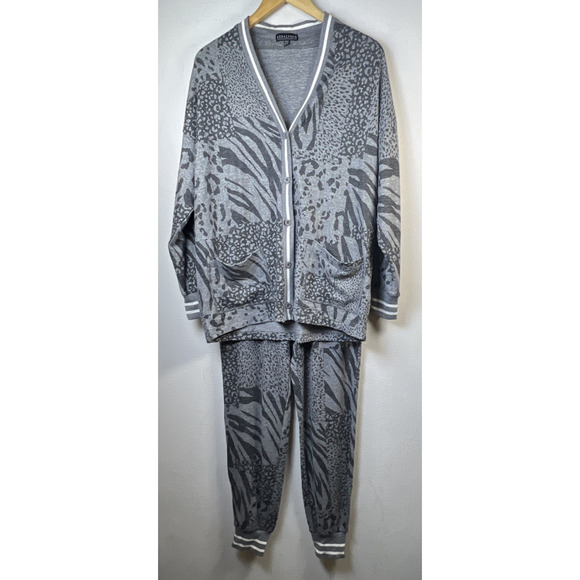 P J Salvage Animal Print Patch Cardigan pants set jogger lounge relaxing XS NWT - Picture 4 of 16